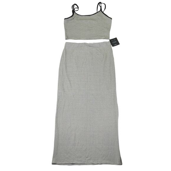 Lulu's Trendy Match White Striped Ribbed Two-piece Midi Dress Tank Knit Sz Large - Picture 1 of 12